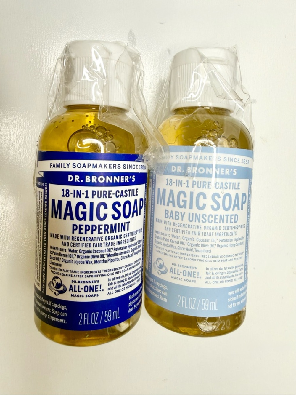 Dr. Bronner's 2-Pack Travel Liquid Soap - Yellow & Clear Bottles